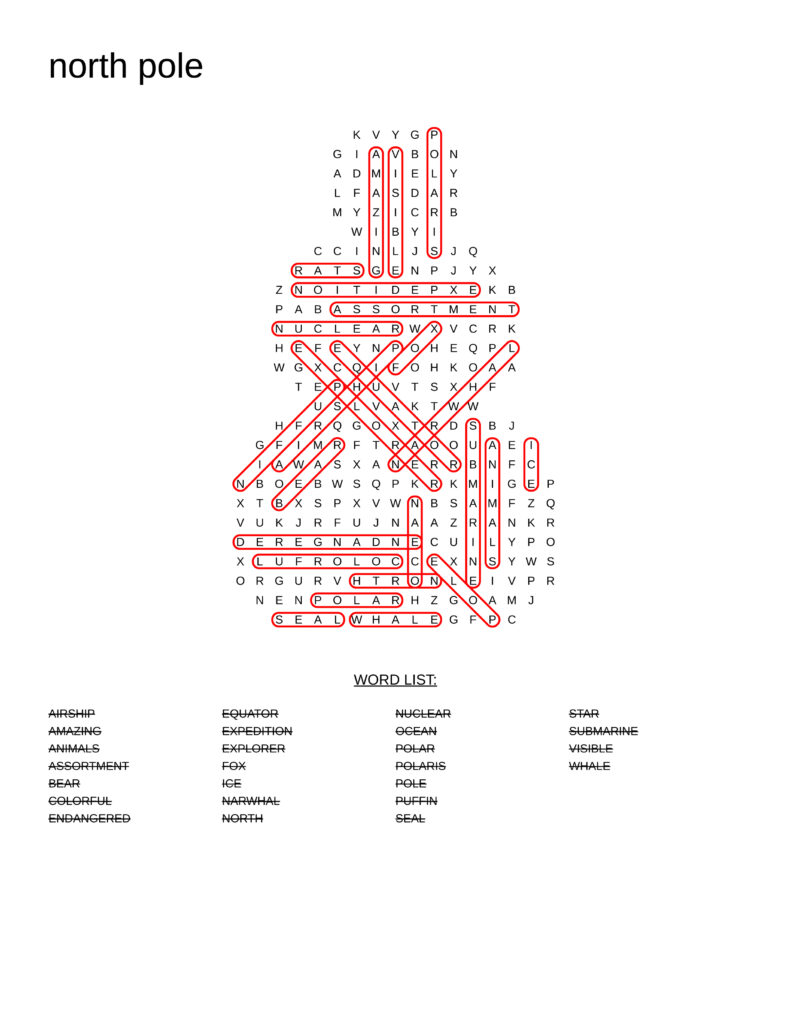 North Pole Wortdsearch Answers
