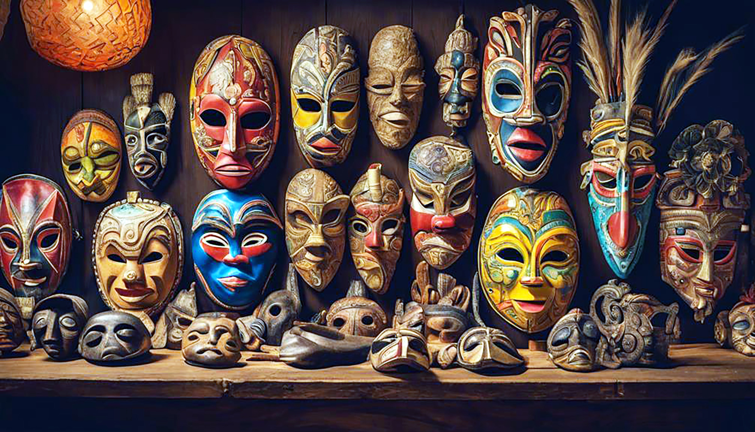 A wall of masks